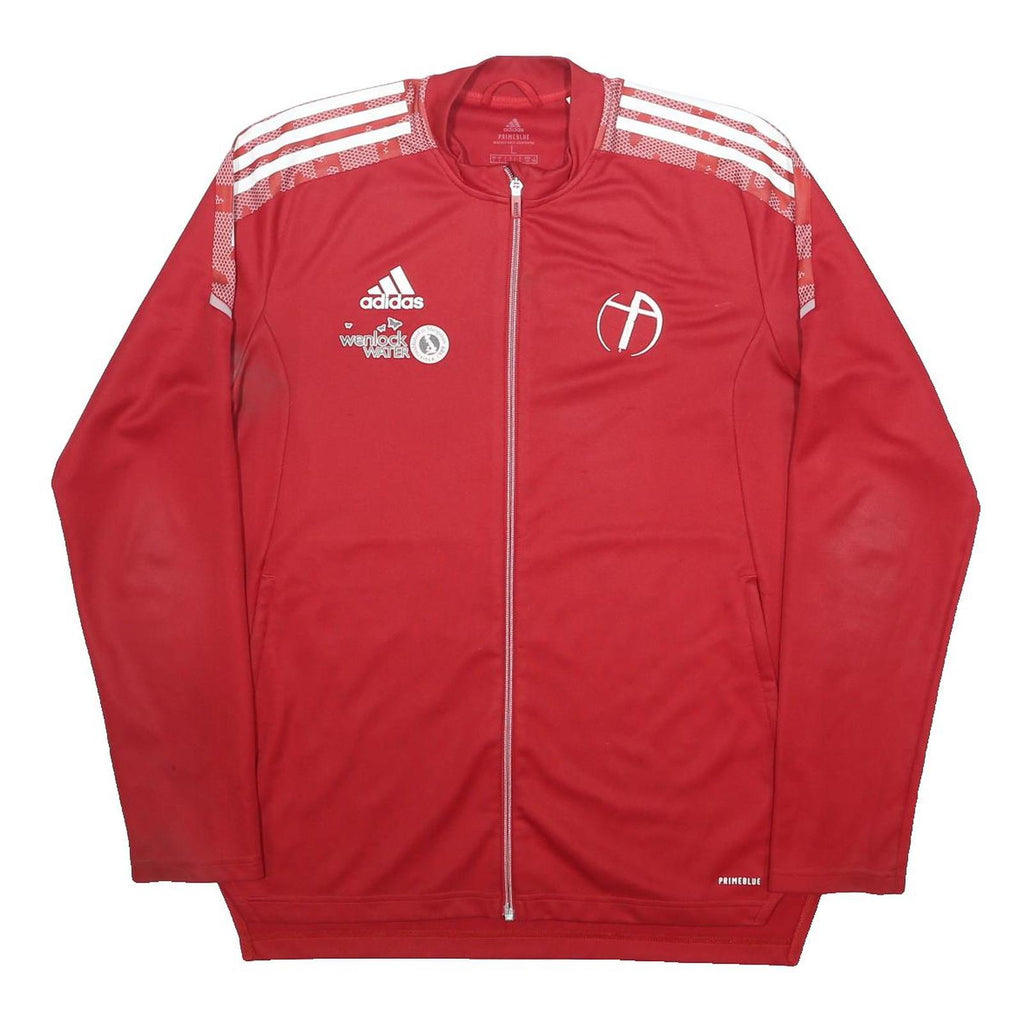 ADIDAS Mens Red Polyester Jacket L Zip Plain Sports Coaching Logo