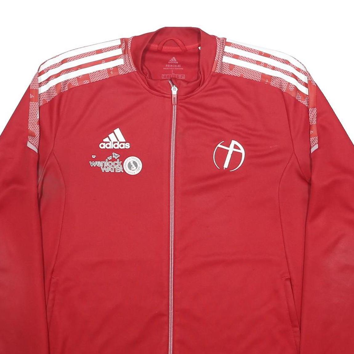 ADIDAS Mens Red Polyester Jacket L Zip Plain Sports Coaching Logo