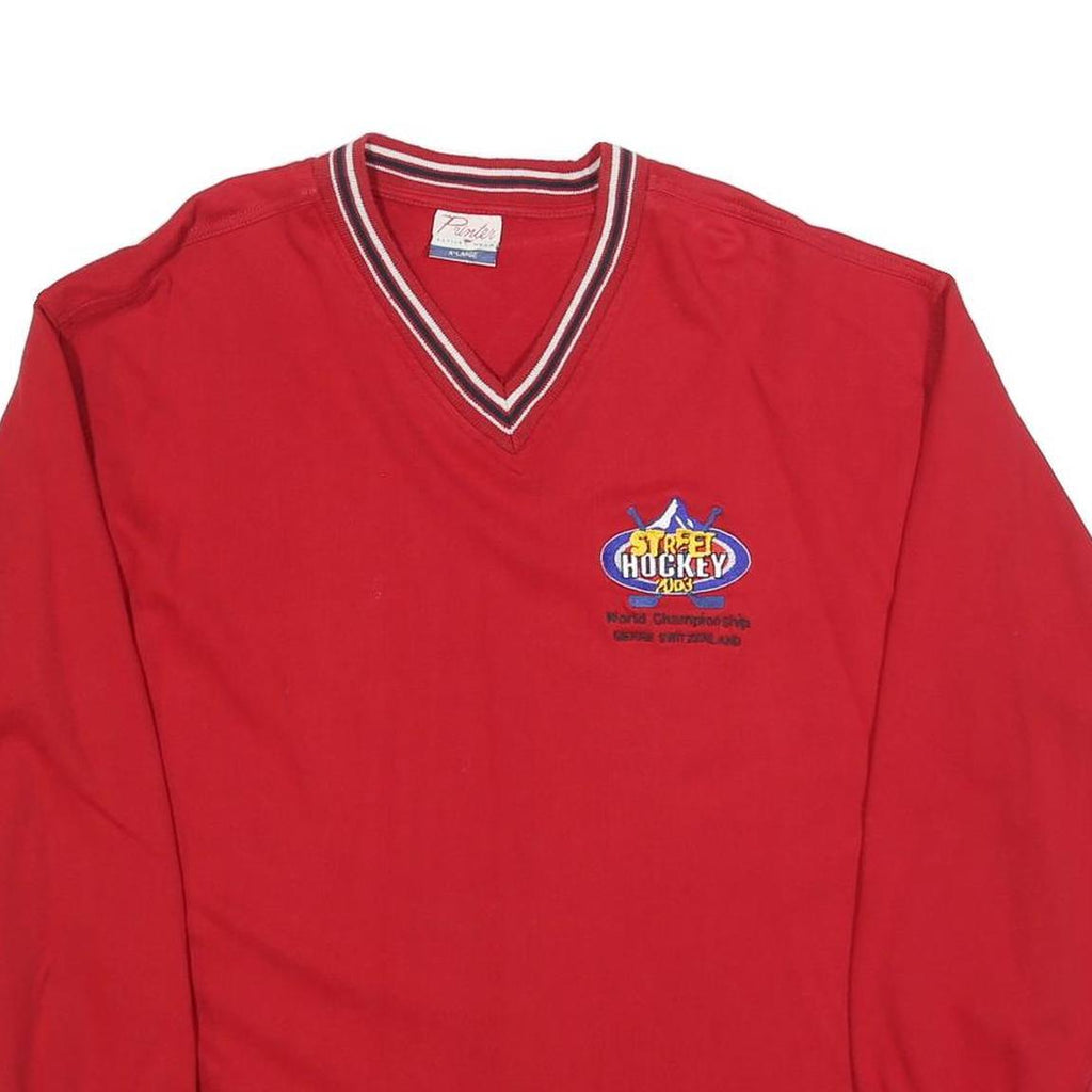PRINTER Mens Red V-Neck XL Street Hockey Kids Embroidered Logo Sweatshirt