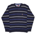 TOMMY HILFIGER Mens Blue & White Patterned Jumper Crew Neck Basic Knit L Striped