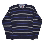 TOMMY HILFIGER Mens Blue & White Patterned Jumper Crew Neck Basic Knit L Striped