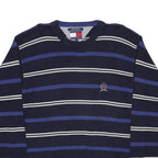 TOMMY HILFIGER Mens Blue & White Patterned Jumper Crew Neck Basic Knit L Striped