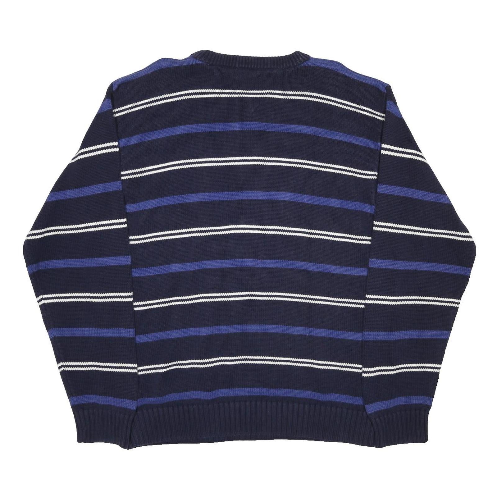 TOMMY HILFIGER Mens Blue & White Patterned Jumper Crew Neck Basic Knit L Striped