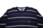 TOMMY HILFIGER Mens Blue & White Patterned Jumper Crew Neck Basic Knit L Striped