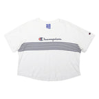 CHAMPION Womens White & Navy Graphic Crew Neck L Cotton Blend Casual Sweatshirt
