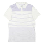 CALVIN KLEIN Mens White & Lilac Striped Polo Shirt M Cotton Blend Short Sleeve