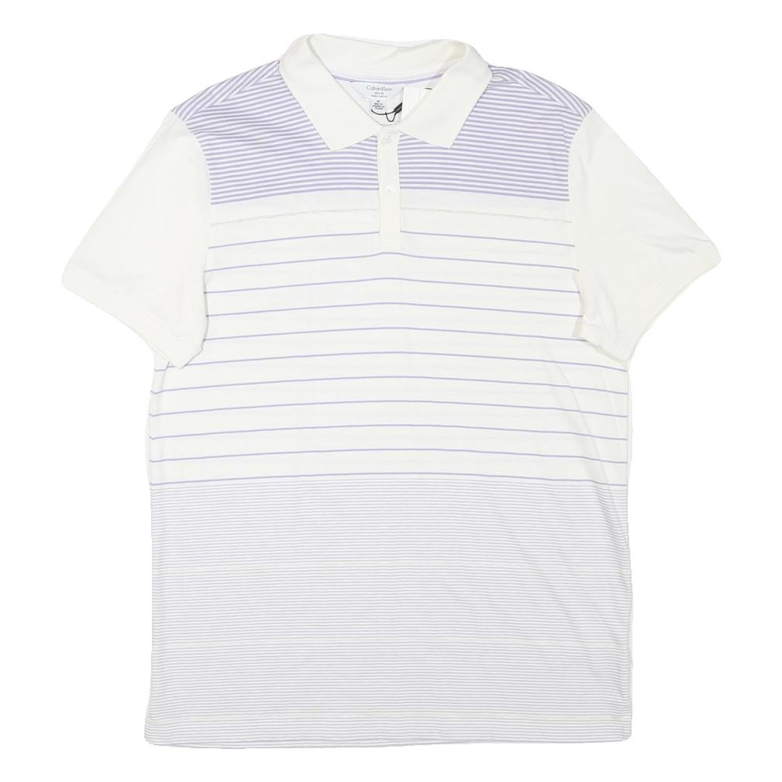 CALVIN KLEIN Mens White & Lilac Striped Polo Shirt M Cotton Blend Short Sleeve