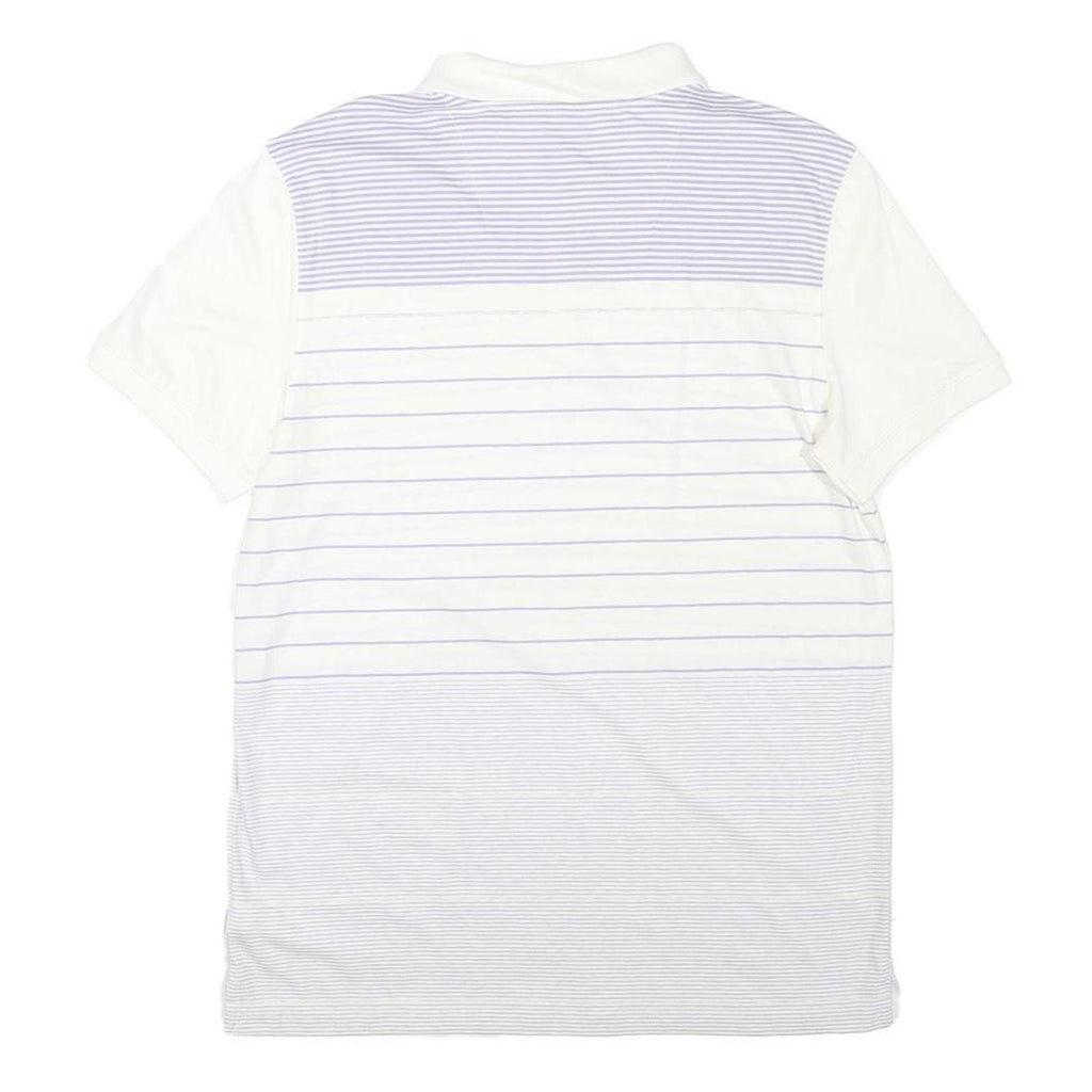 CALVIN KLEIN Mens White & Lilac Striped Polo Shirt M Cotton Blend Short Sleeve