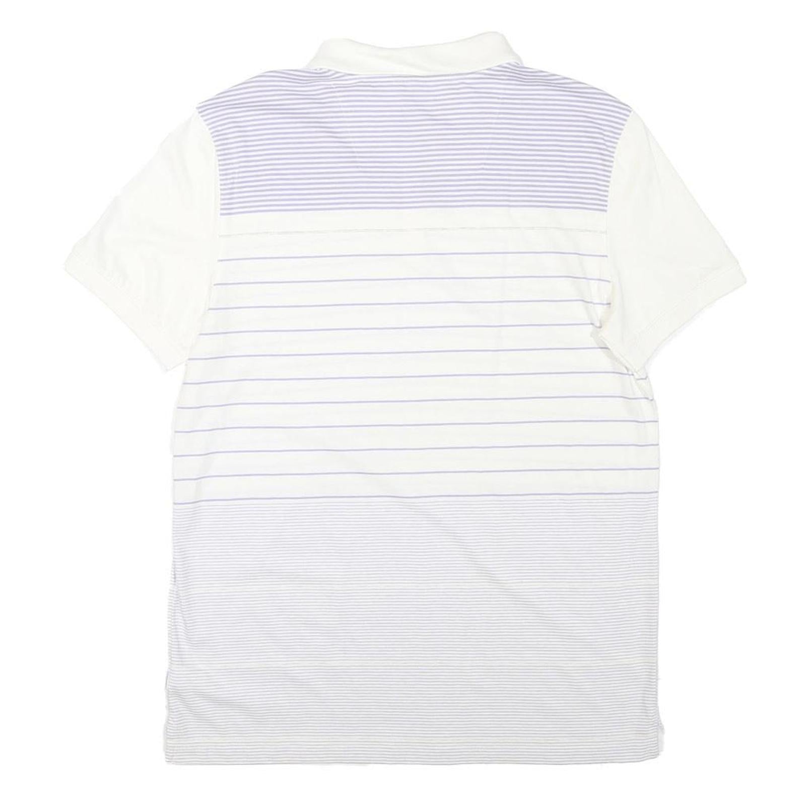 CALVIN KLEIN Mens White & Lilac Striped Polo Shirt M Cotton Blend Short Sleeve