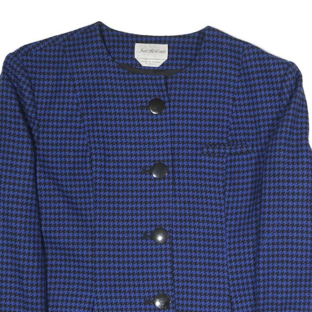 JEAN ST LOUIS Womens Blue & Black Houndstooth Coach Jacket L Polyester Blend