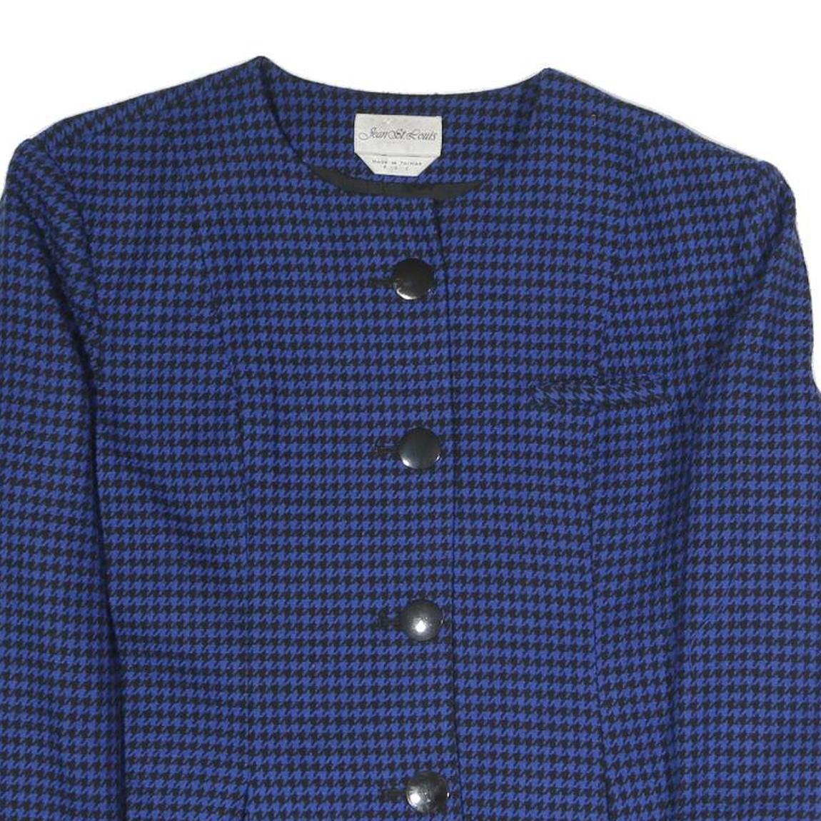 JEAN ST LOUIS Womens Blue & Black Houndstooth Coach Jacket L Polyester Blend