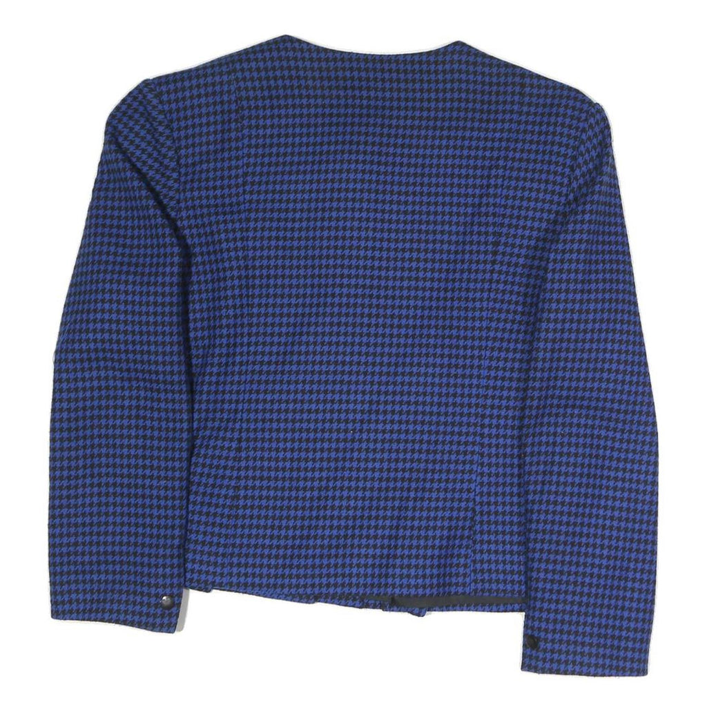 JEAN ST LOUIS Womens Blue & Black Houndstooth Coach Jacket L Polyester Blend