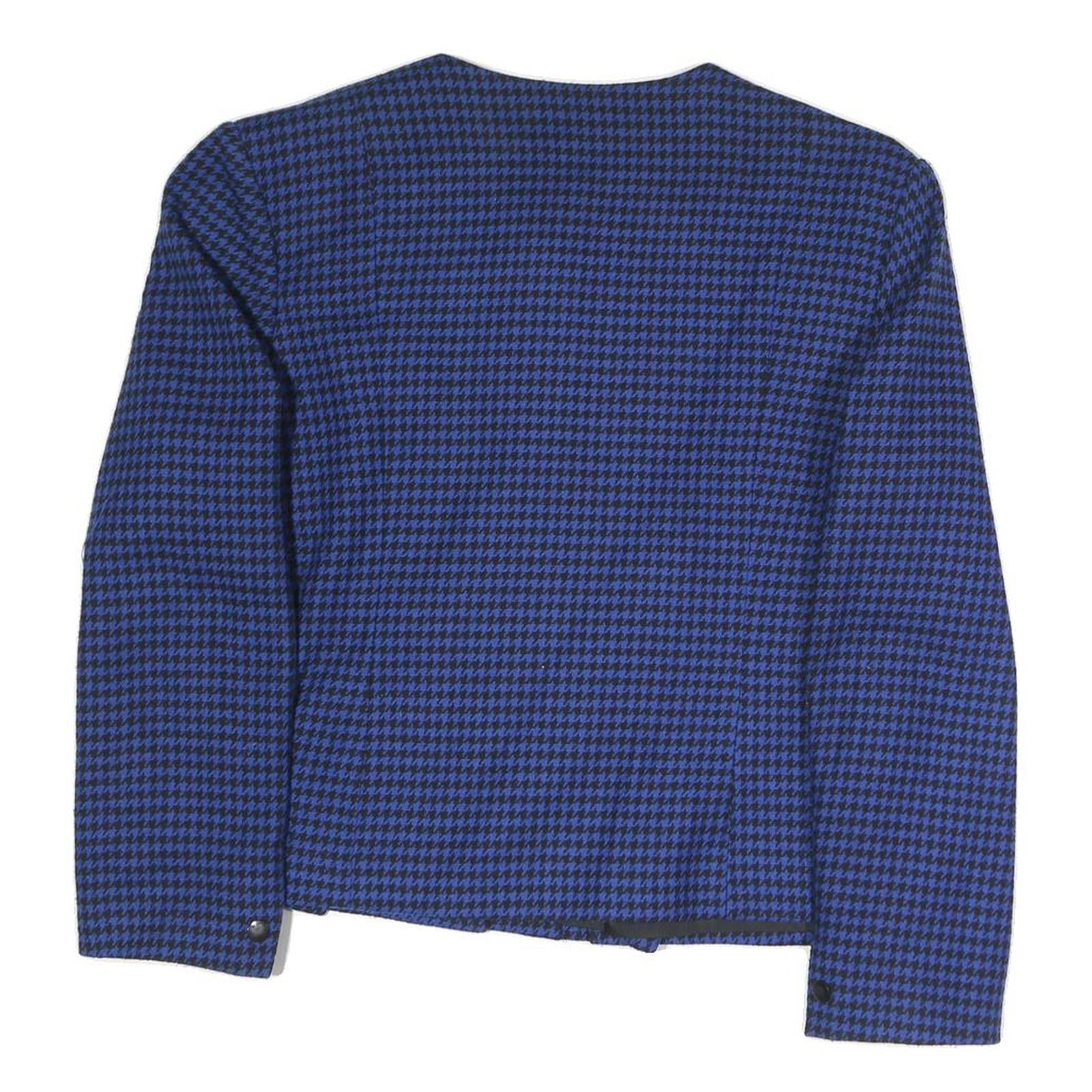 JEAN ST LOUIS Womens Blue & Black Houndstooth Coach Jacket L Polyester Blend