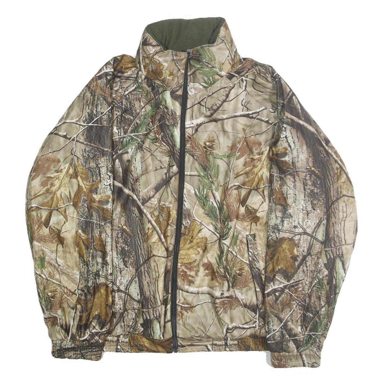 REMINGTON Mens Green & Brown Camouflage Reversible Zip Jacket XL Polyester