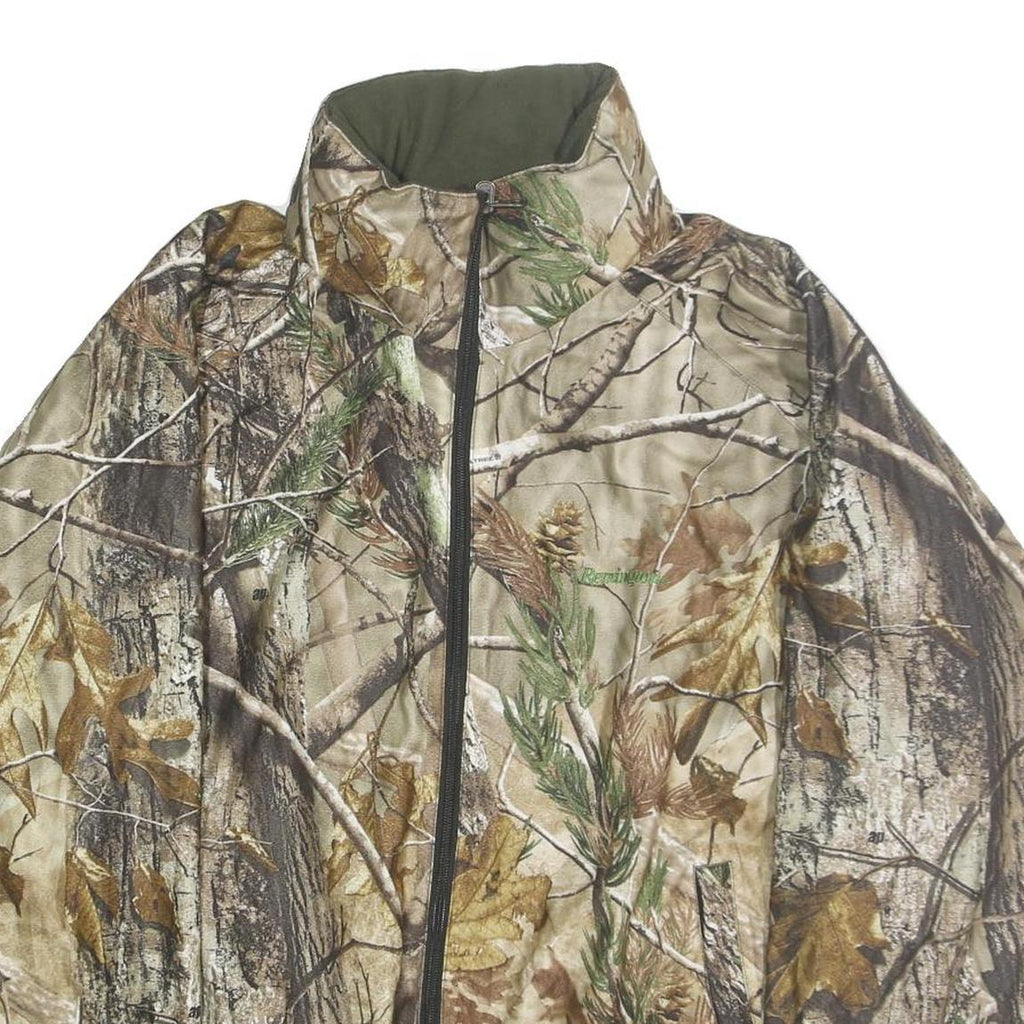 REMINGTON Mens Green & Brown Camouflage Reversible Zip Jacket XL Polyester