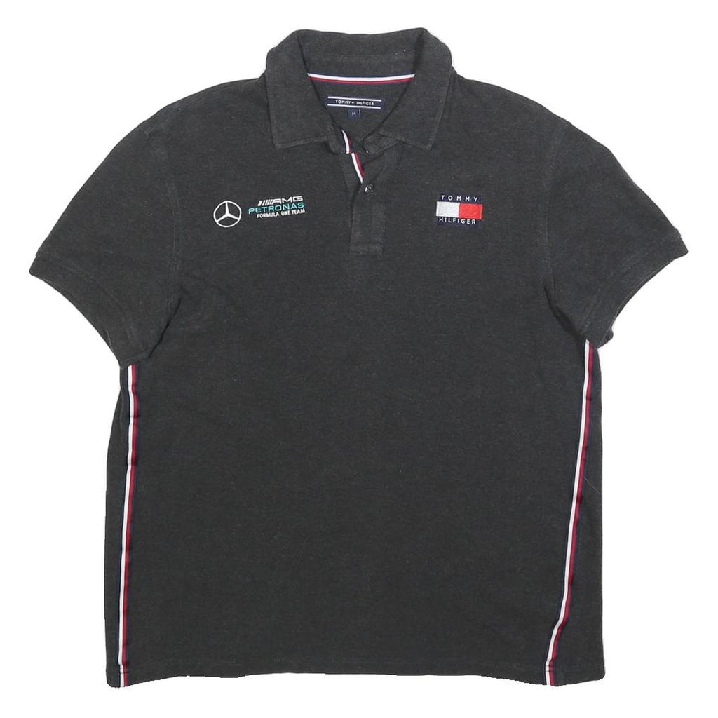 TOMMY HILFIGER Womens Black Formula One Team Short Sleeve Polo Shirt M Racing