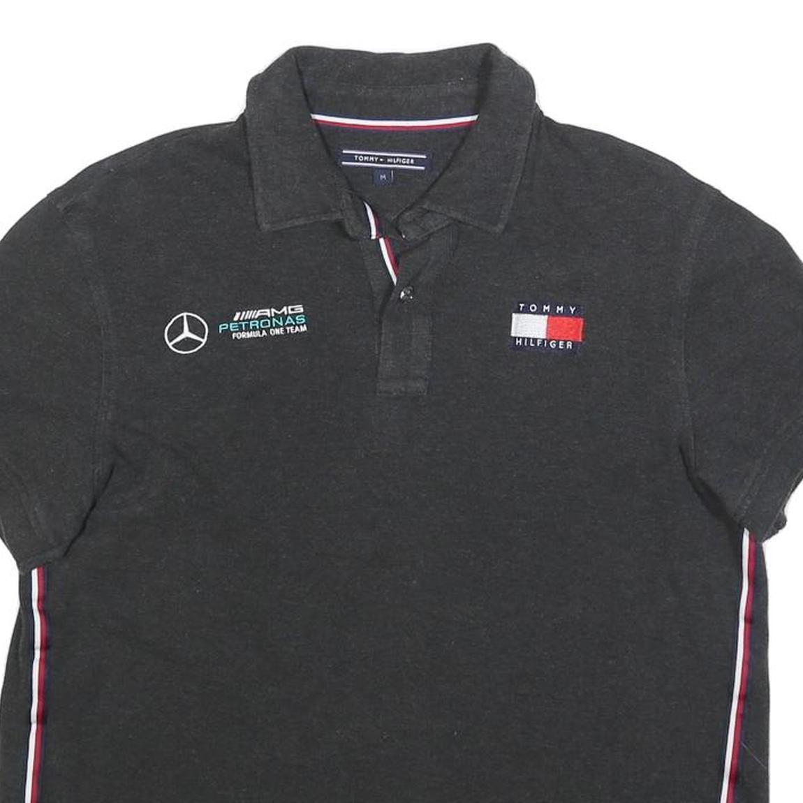 TOMMY HILFIGER Womens Black Formula One Team Short Sleeve Polo Shirt M Racing