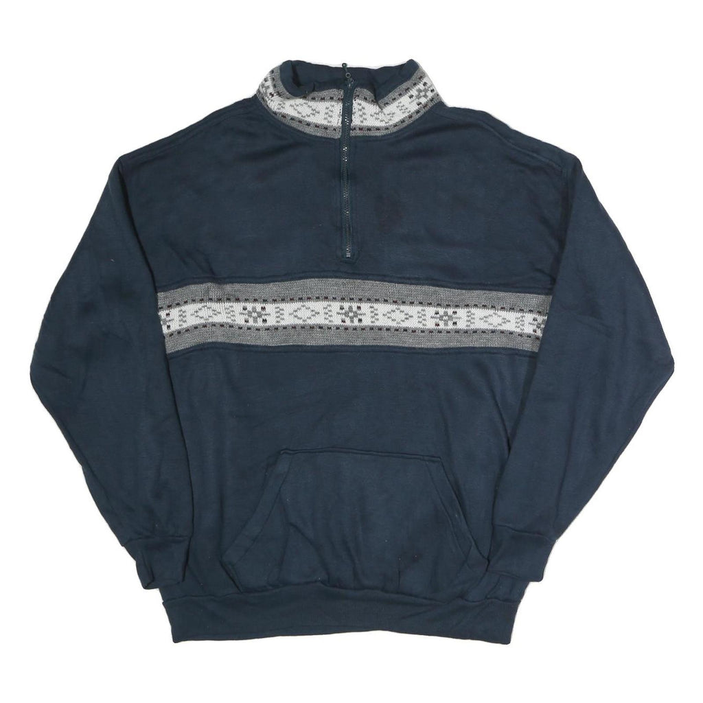 J.B BUCK Mens Blue & Grey Half Zip XL Cotton Sweatshirt Casual Retro Knitted