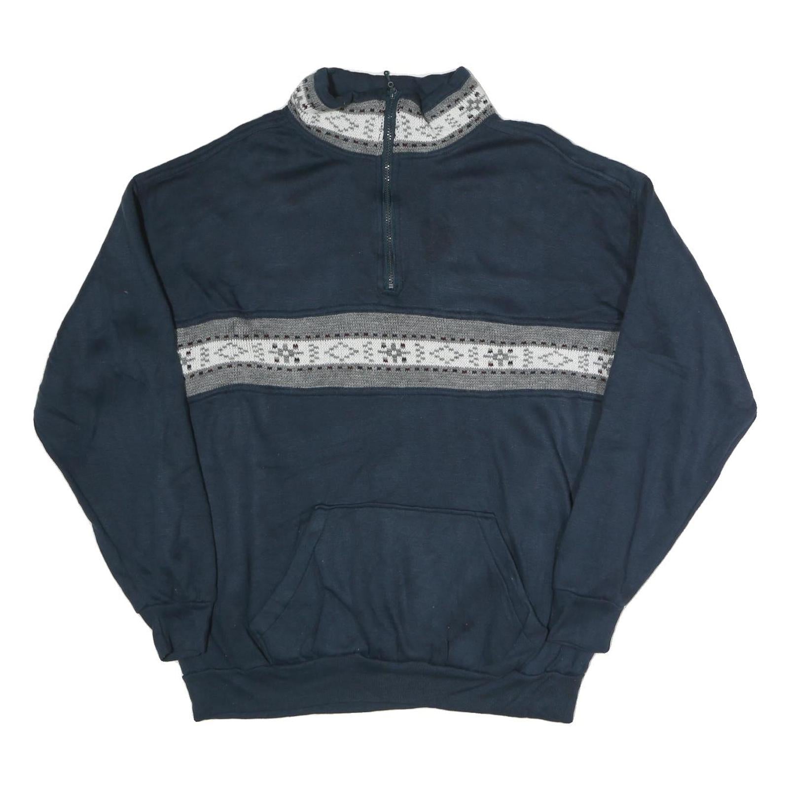 J.B BUCK Mens Blue & Grey Half Zip XL Cotton Sweatshirt Casual Retro Knitted