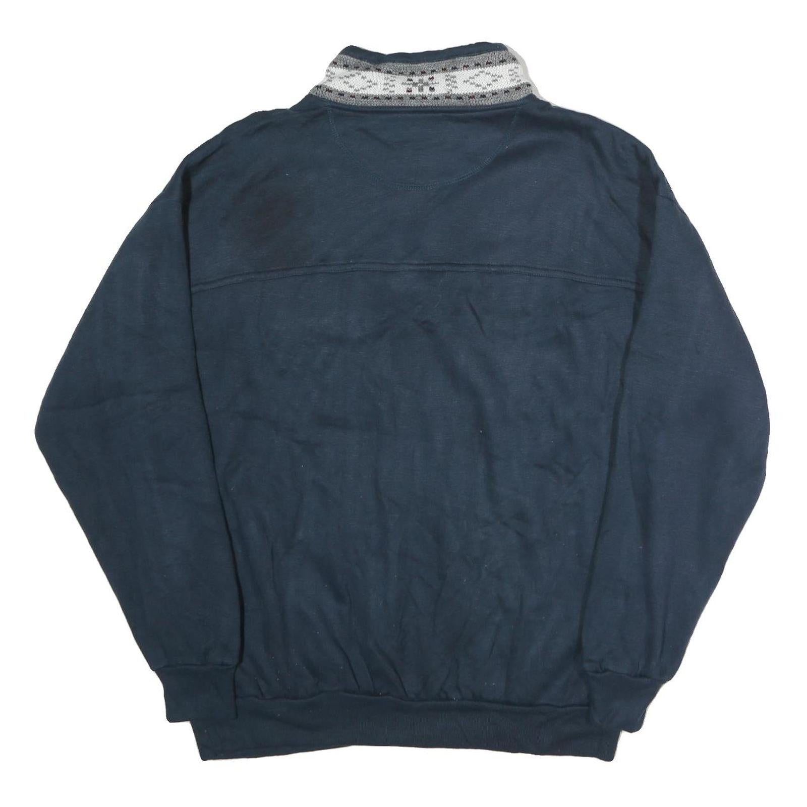 J.B BUCK Mens Blue & Grey Half Zip XL Cotton Sweatshirt Casual Retro Knitted