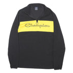 CHAMPION Mens Black & Yellow Patterned Pullover Jumper 1/4 Zip Polyester Blend L