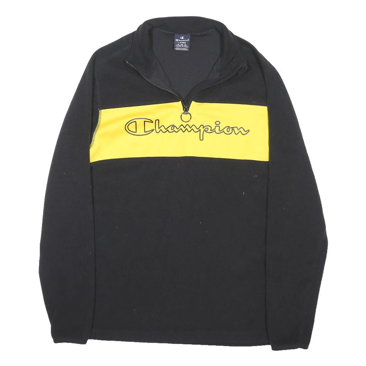 CHAMPION Mens Black & Yellow Patterned Pullover Jumper 1/4 Zip Polyester Blend L