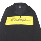 CHAMPION Mens Black & Yellow Patterned Pullover Jumper 1/4 Zip Polyester Blend L