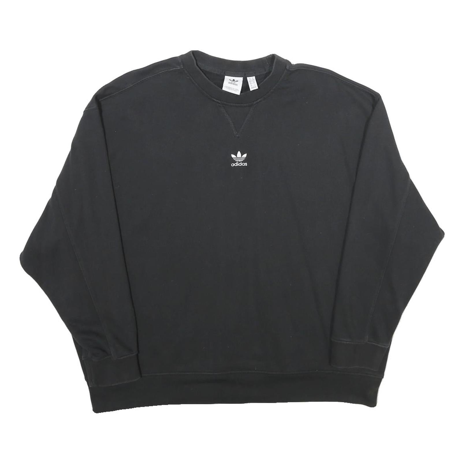 ADIDAS Womens Black Crew Neck UK 12 Sweatshirt Cotton Blend Casual Pullover