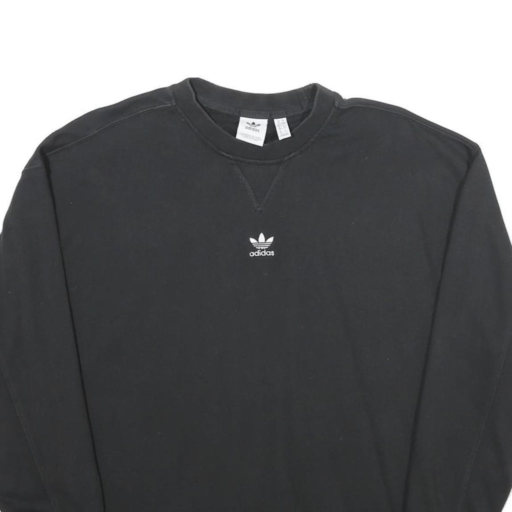 ADIDAS Womens Black Crew Neck UK 12 Sweatshirt Cotton Blend Casual Pullover