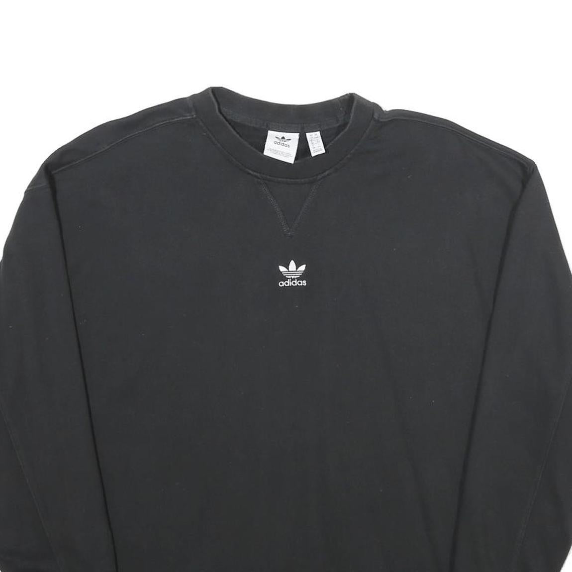 ADIDAS Womens Black Crew Neck UK 12 Sweatshirt Cotton Blend Casual Pullover