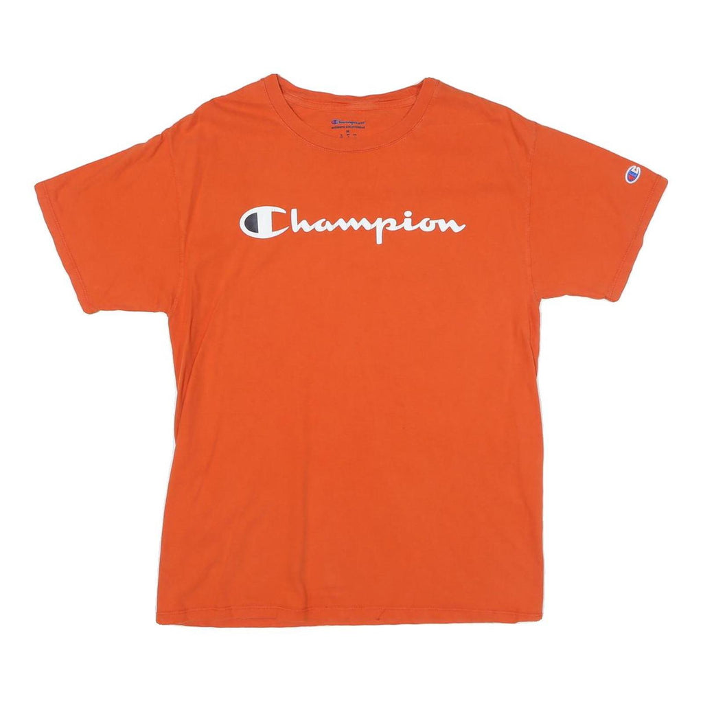 CHAMPION Mens Orange Logo Graphic T-Shirt M Short Sleeve Crew Neck Cotton Blend