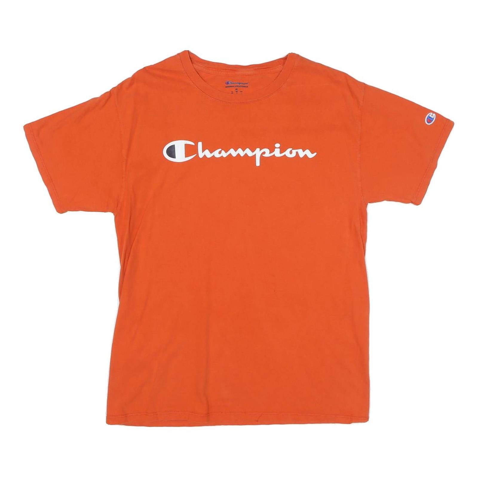 CHAMPION Mens Orange Logo Graphic T-Shirt M Short Sleeve Crew Neck Cotton Blend