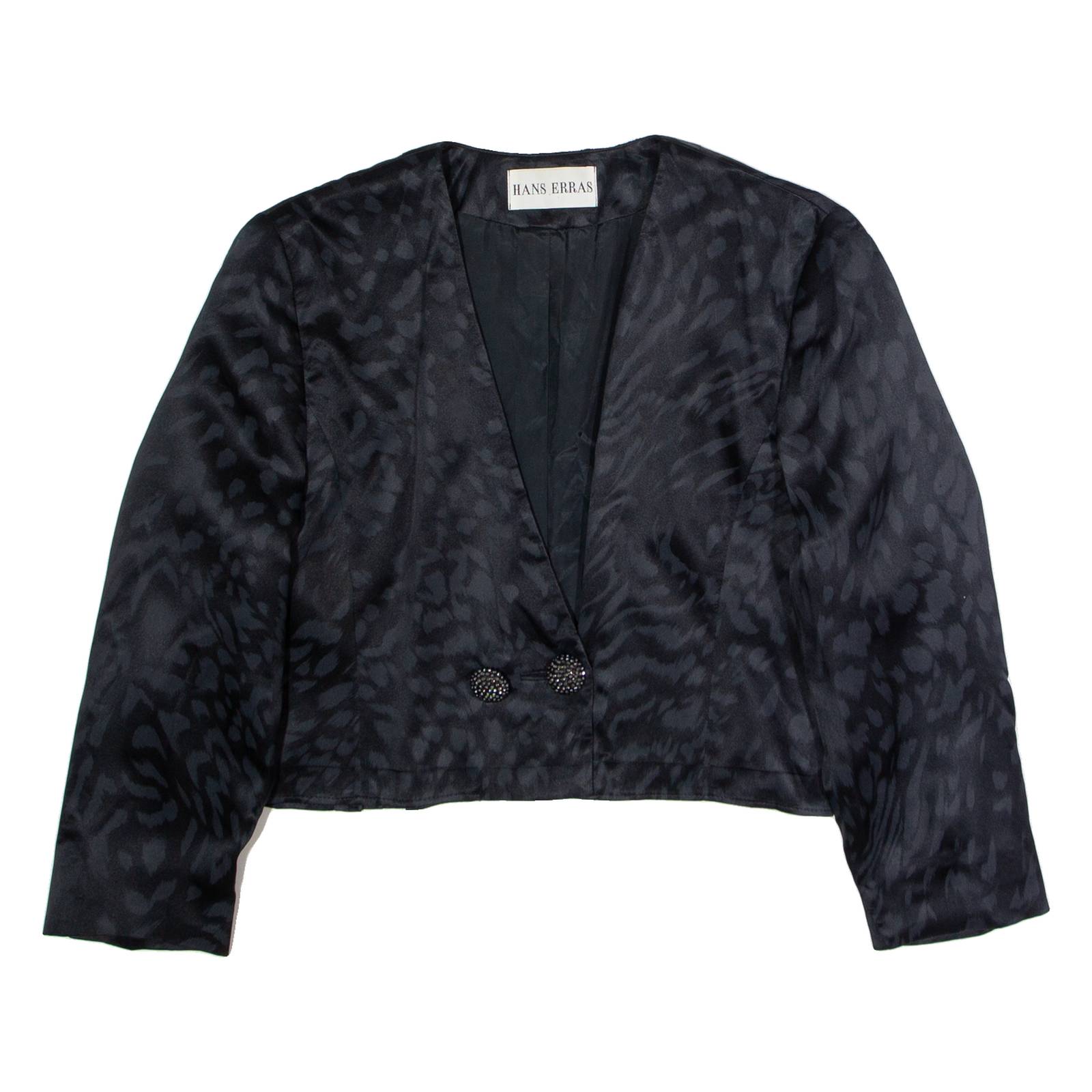 HANS ERRAS Womens Blazer Jacket Black Silk 90s UK 14