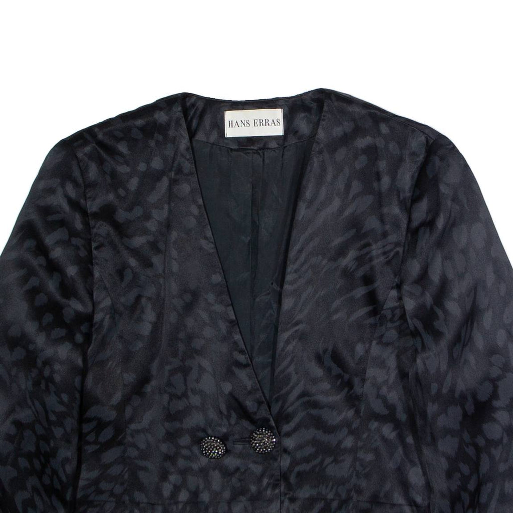 HANS ERRAS Womens Blazer Jacket Black Silk 90s UK 14