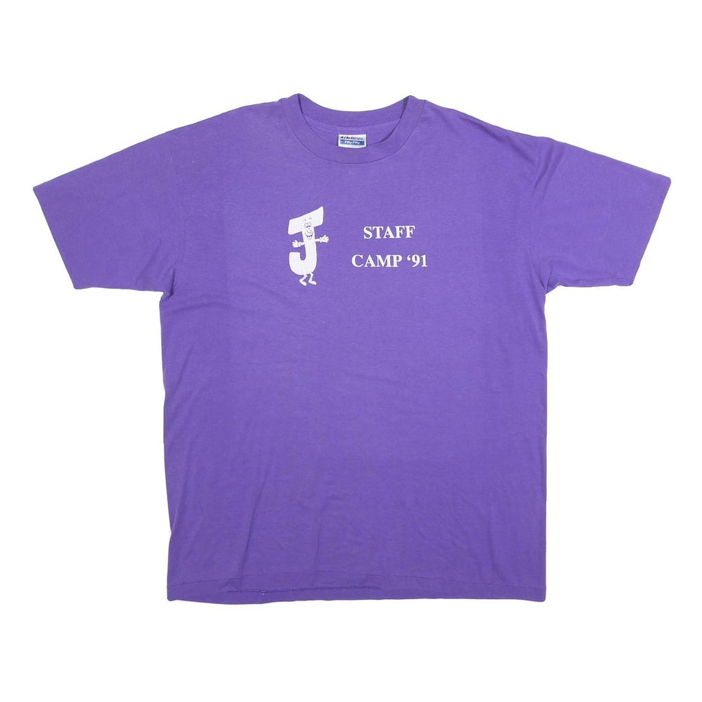 HANES Mens Purple Staff Camp 91 Graphic T-Shirt XL Short Sleeve Crew Neck