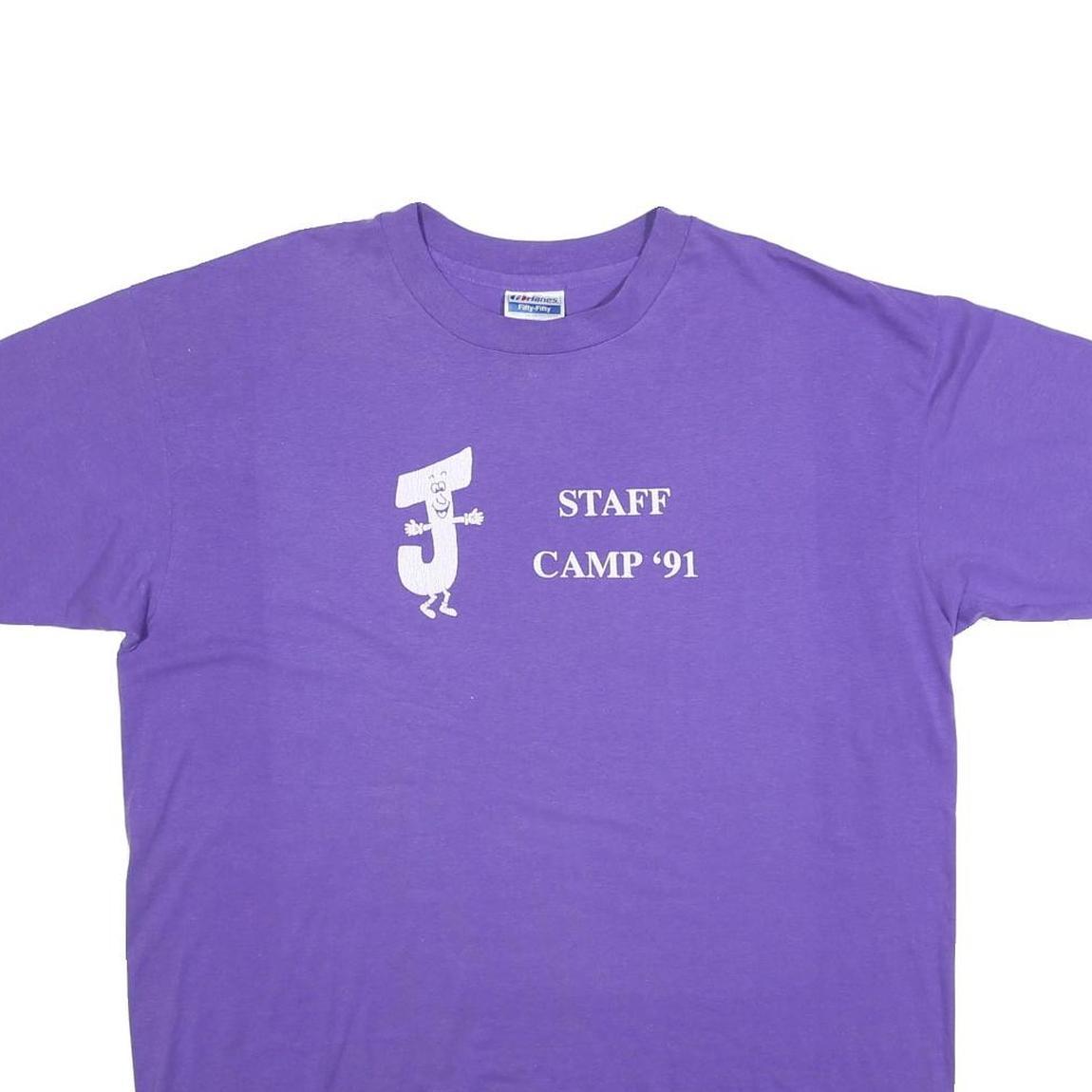 HANES Mens Purple Staff Camp 91 Graphic T-Shirt XL Short Sleeve Crew Neck