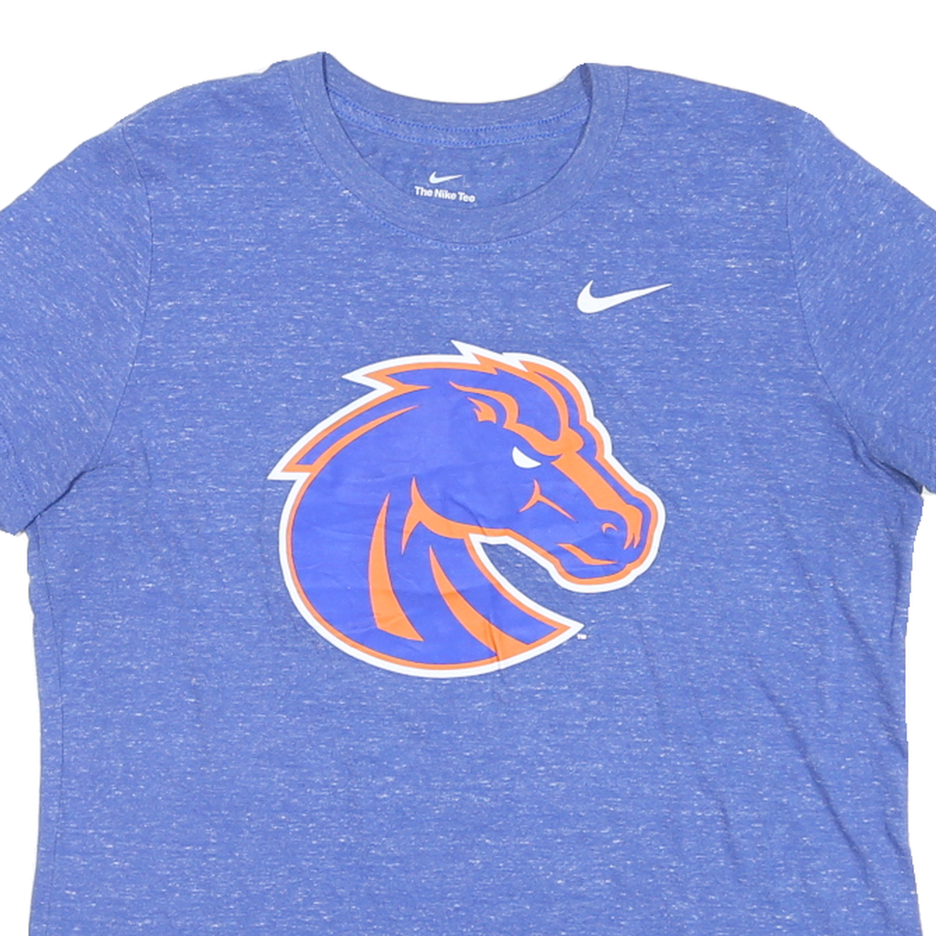 NIKE Womens Blue & Orange Boise State Broncos Graphic T-Shirt S Crew Neck Short