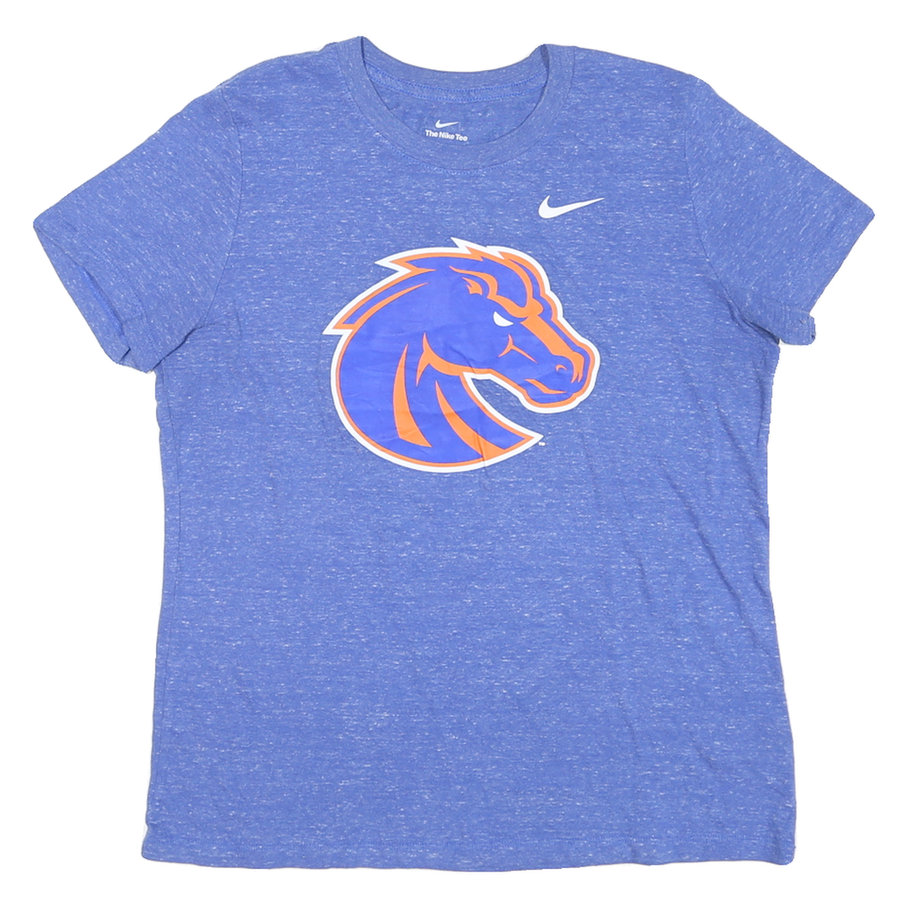 NIKE Womens Blue & Orange Boise State Broncos Graphic T-Shirt S Crew Neck Short