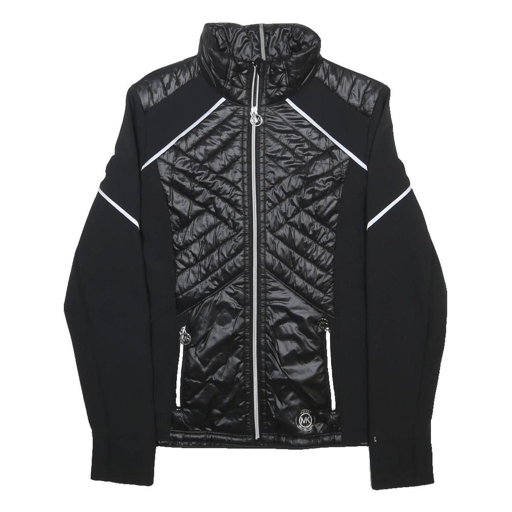 MICHAEL KORS Womens Black Nylon Quilted Jacket M Reflective Trim Zip Up