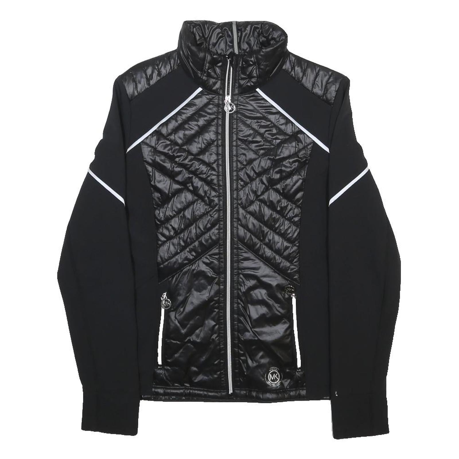 MICHAEL KORS Womens Black Nylon Quilted Jacket M Reflective Trim Zip Up