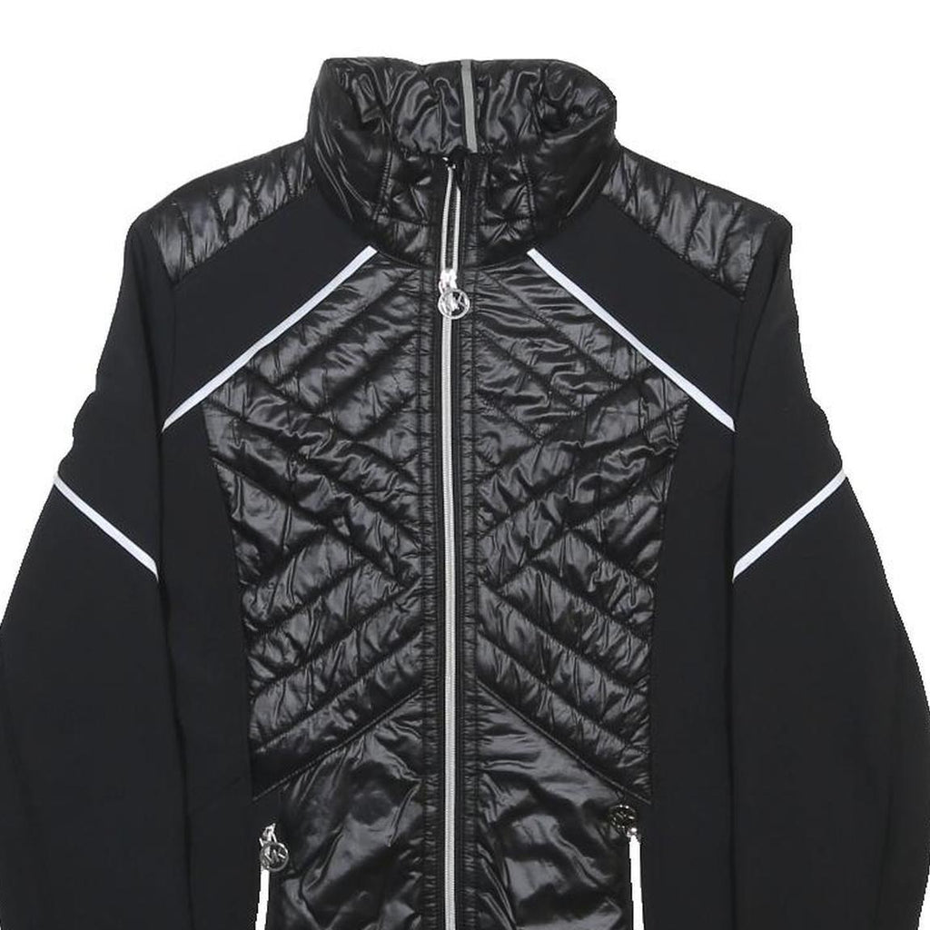 MICHAEL KORS Womens Black Nylon Quilted Jacket M Reflective Trim Zip Up