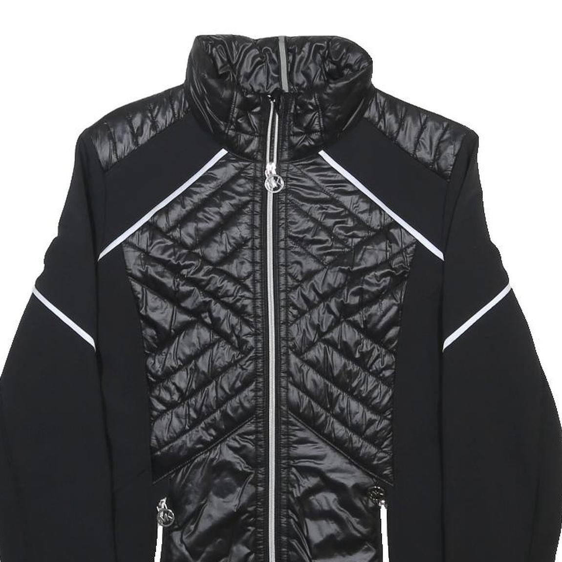 MICHAEL KORS Womens Black Nylon Quilted Jacket M Reflective Trim Zip Up