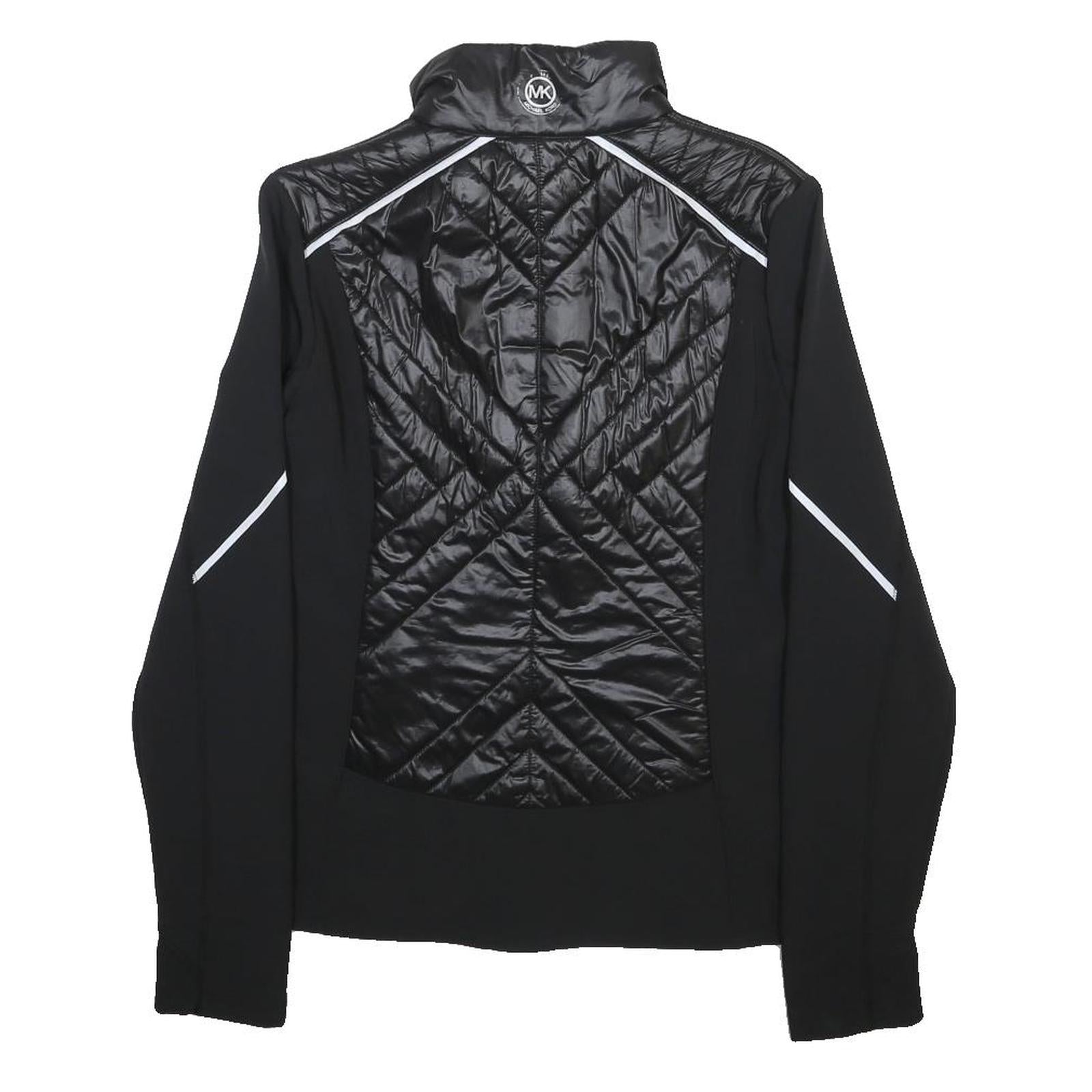 MICHAEL KORS Womens Black Nylon Quilted Jacket M Reflective Trim Zip Up