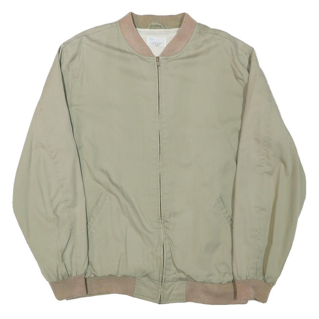 CARLOFF Mens Beige Bomber Jacket L Polyester Blend Plain Zip Closure Casual