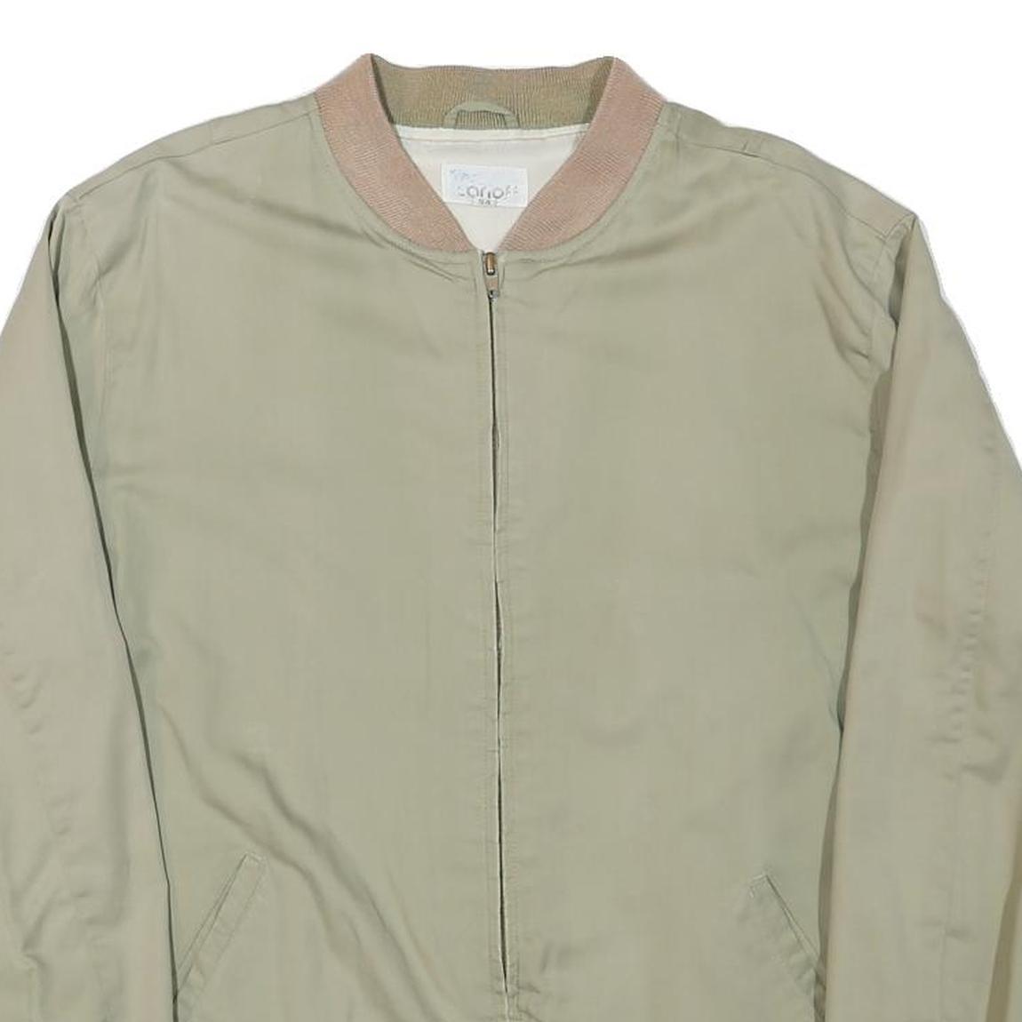 CARLOFF Mens Beige Bomber Jacket L Polyester Blend Plain Zip Closure Casual