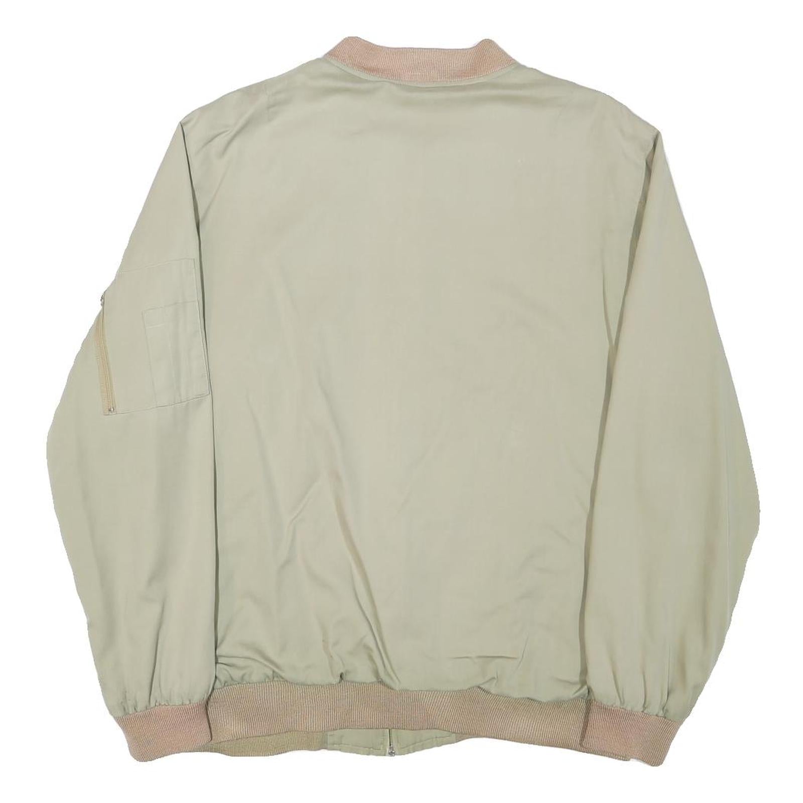 CARLOFF Mens Beige Bomber Jacket L Polyester Blend Plain Zip Closure Casual