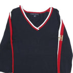 TOMMY HILFIGER Womens Navy Blue Red & White Patterned Cotton Jumper V-Neck Rib