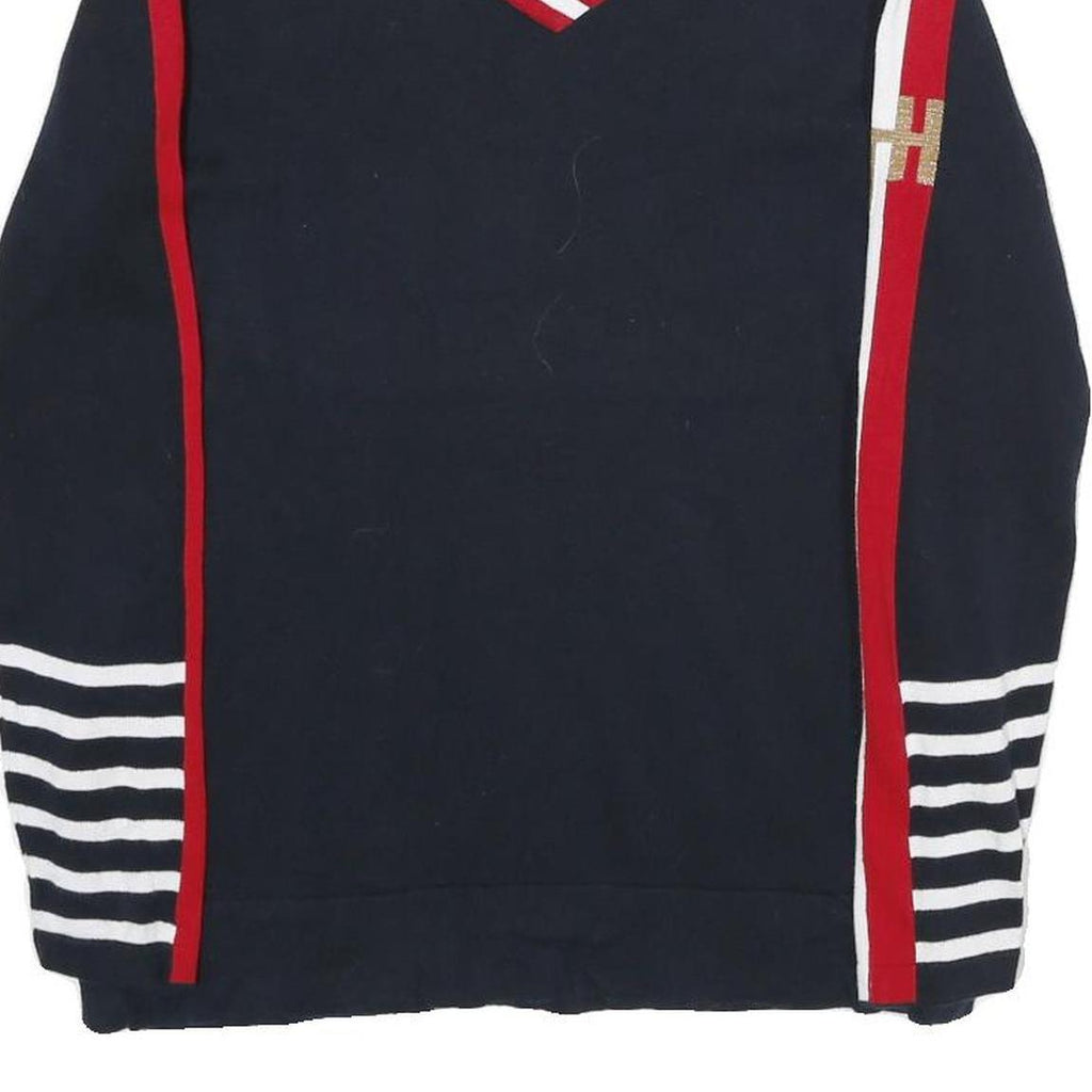TOMMY HILFIGER Womens Navy Blue Red & White Patterned Cotton Jumper V-Neck Rib