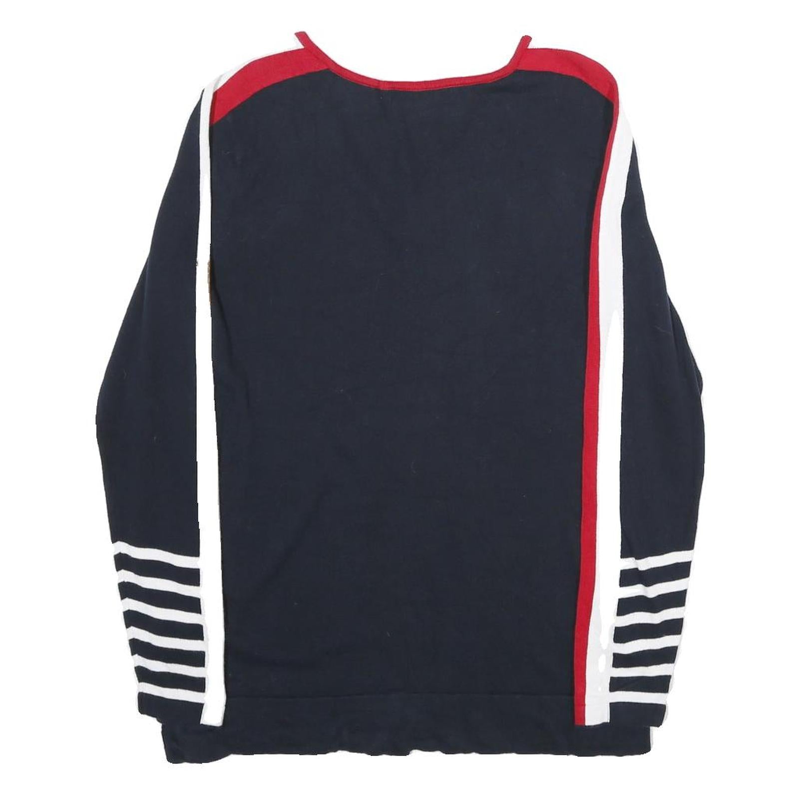 TOMMY HILFIGER Womens Navy Blue Red & White Patterned Cotton Jumper V-Neck Rib