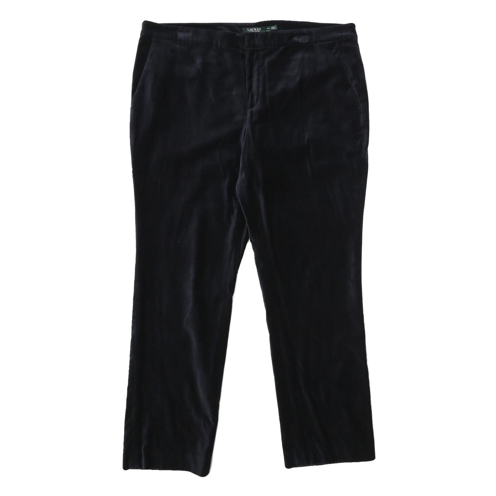 LAUREN RALPH LAUREN Womens Velvet Black Relaxed Trousers W40 L32 Classic Zip